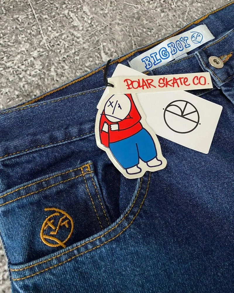 hip hop streetwear big boy jeans y2k embroidery pattern retro blue baggy jeans pants men women fashion pants clothing unique jeans style 1612