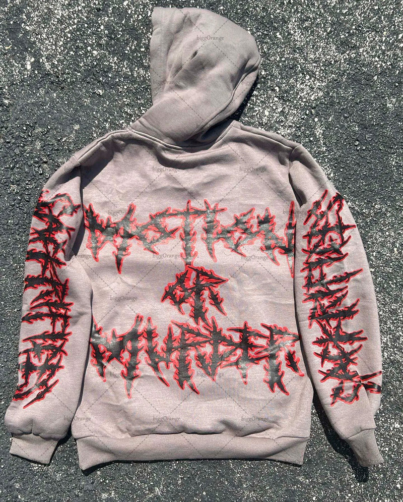 2023 New American Gothic Letter Print Oversized Hoodie Mens Y2K Retro