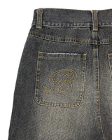 American Retro Fashion Brand Clothing Letter Embroidered Denim Shorts Men Y2k Street Fashion Loose Oversized Shorts Women