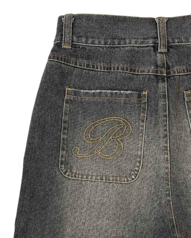 American Retro Fashion Brand Clothing Letter Embroidered Denim Shorts Men Y2k Street Fashion Loose Oversized Shorts Women