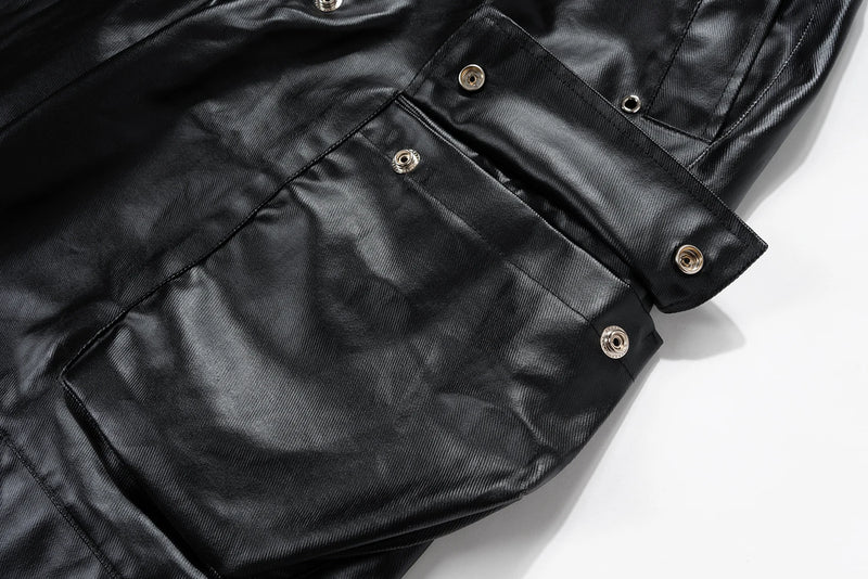 ro style matte pu leather pants for men high street y2k pantalones hombre baggy overall wide leg drawstring cargo pants unique cargo style 5562