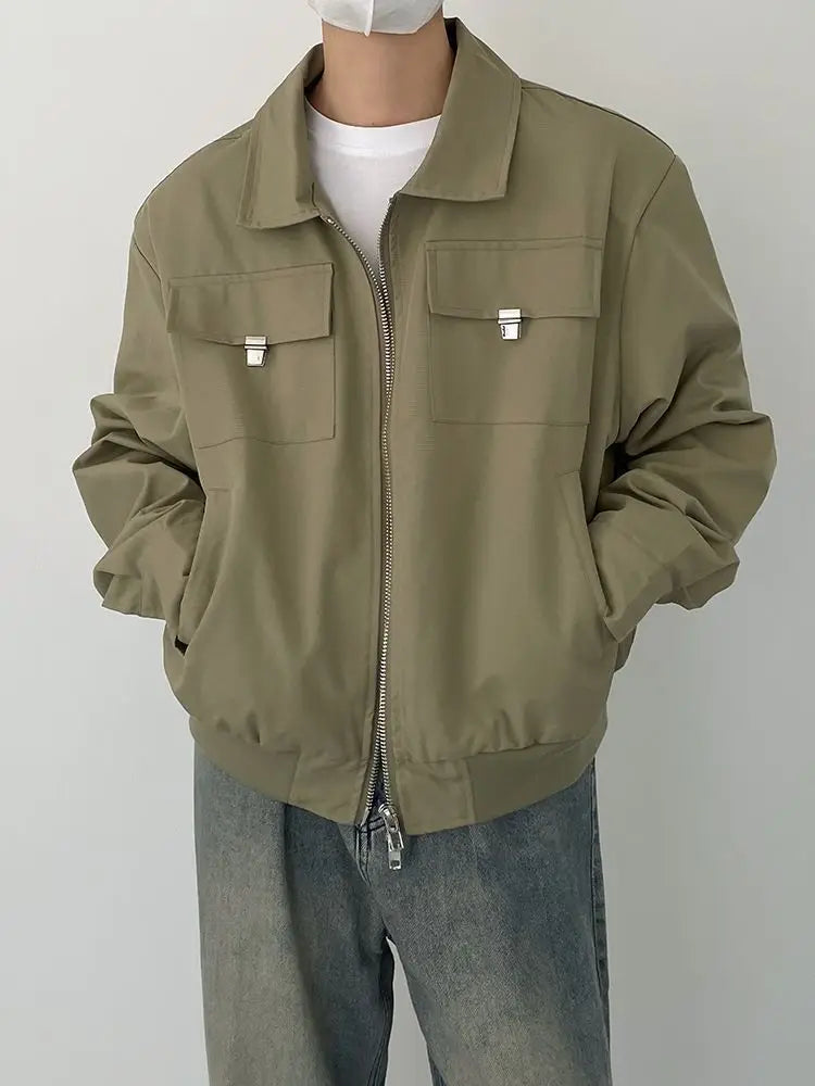 Autumn and Winter Korean Style Season Fashionable Retro Airplane Jacket Men's Loose Street Y2K Niche Shoulder Pad Lapel Jacket