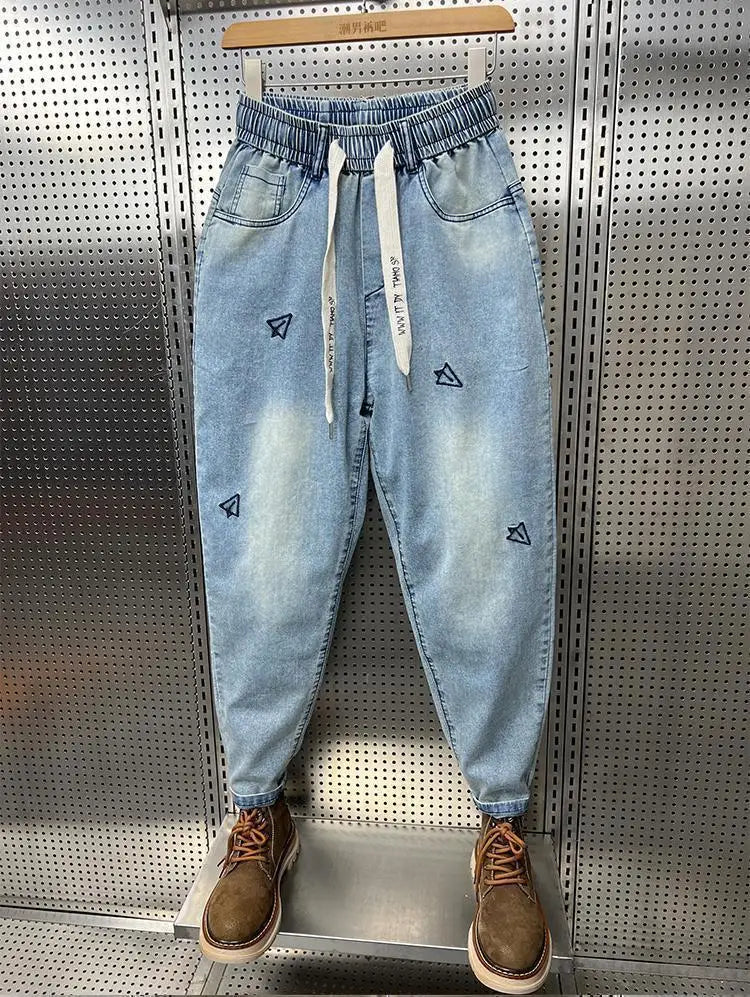 harem cargo jean man retro high street korean style straight leg loose trendy brand nine point jeans luxury brand mens clothing unique cargo style 1703