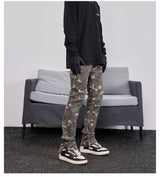 mens hip hop streetwear denim pants fashion camouflage pants 2023 harajuku cotton zipper joggers slim fit jeans trousers pants unique joggers style 2726