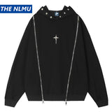 Hip Hop Punk Hoodie Sweatshirt 2023 Autumn Zipper Design Solid Color H