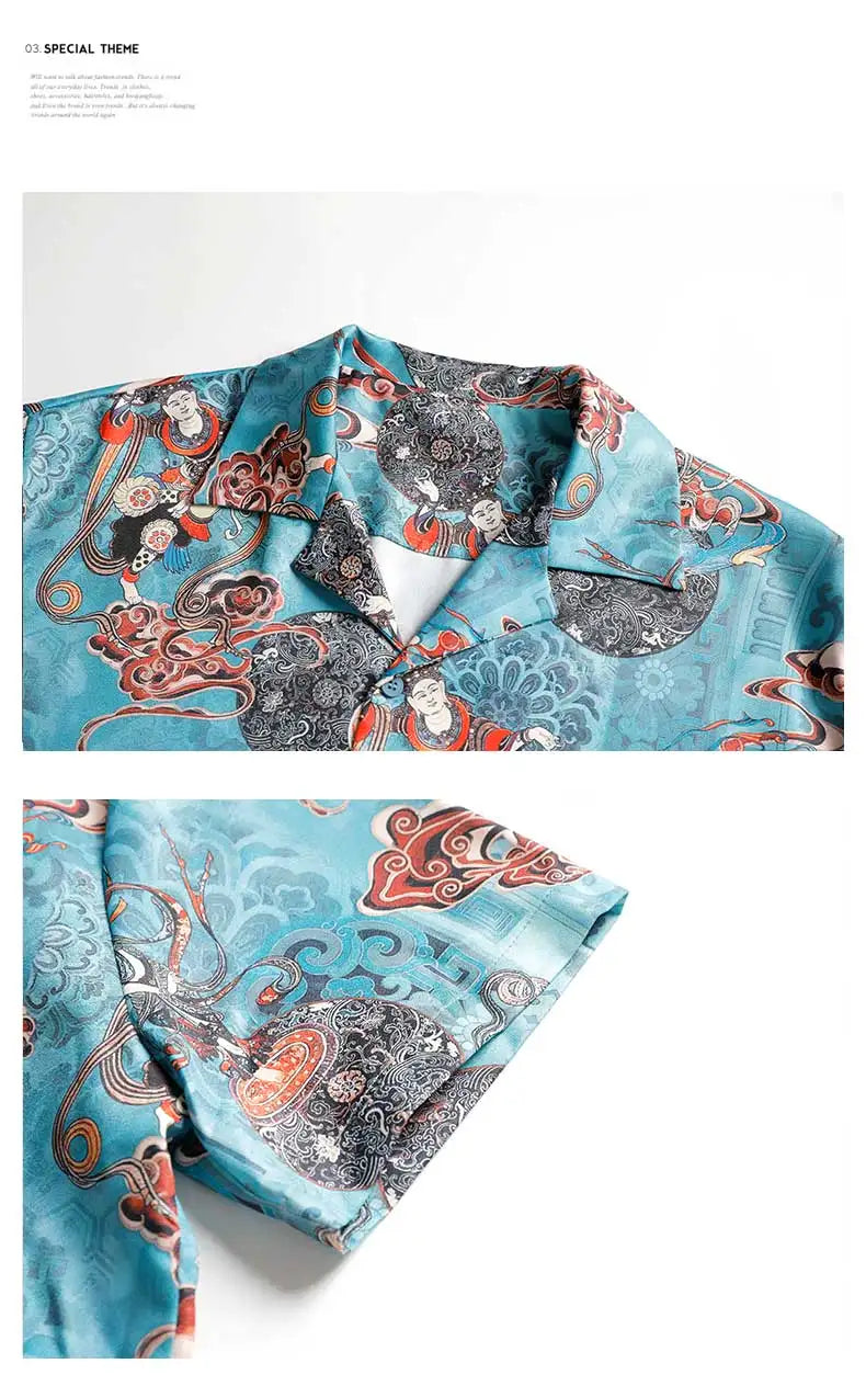 Men's Fashion Shirt Short Sleeve Printed Summer Shirts Turn-down Collar Beach Tops