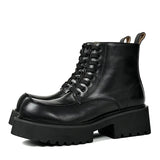 Men's Genuine Leather High Sole Platform Streetwear Fashion Casual Increase Boots Male Punk Gothic Rock Motorcycle Boots Shoes