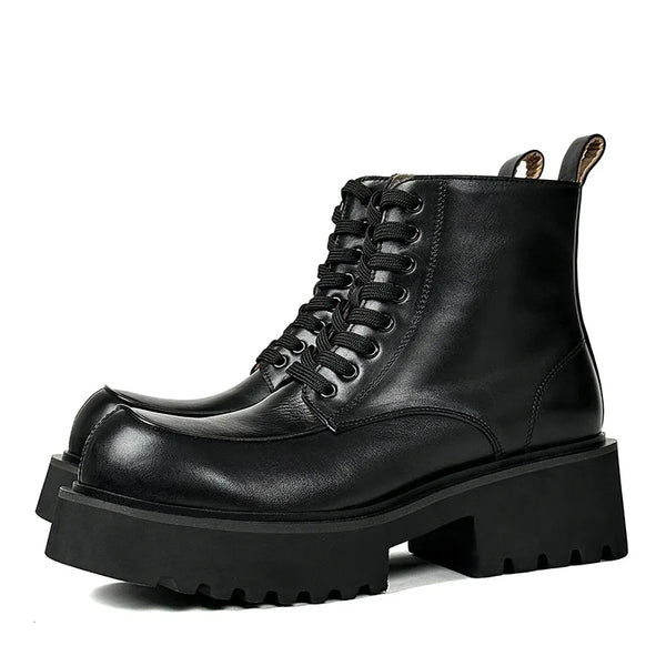 Men's Genuine Leather High Sole Platform Streetwear Fashion Casual Increase Boots Male Punk Gothic Rock Motorcycle Boots Shoes