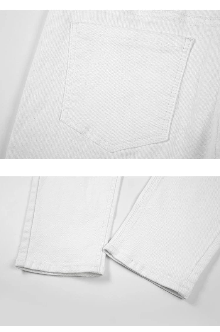 high street white knee pleated vertical stripe elastic fit skinny jeans male casual small leg jeans pants slim mens clothing unique jeans style 3690