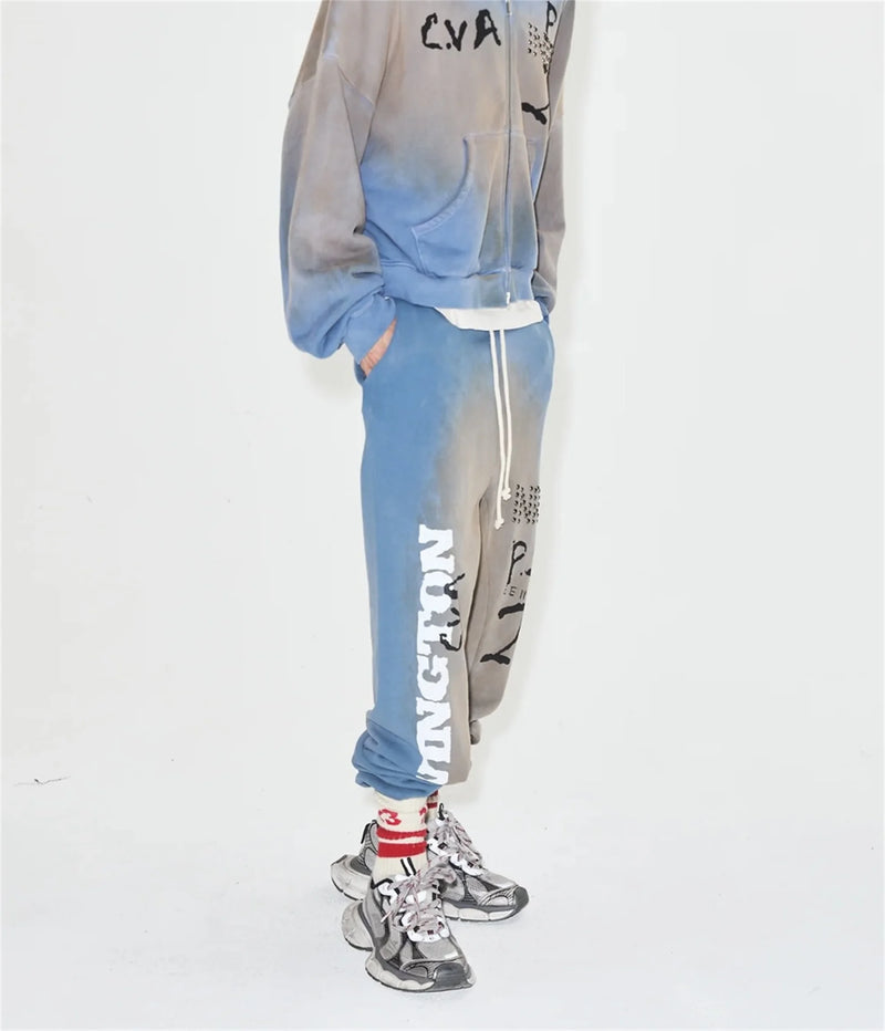 24ss rrr123 gymno high street heavyweight best quality cotton gradient washed distressed drawstring casual sport pants leggins unique default style 6169