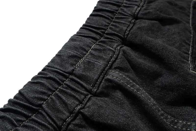 ro style ribbons streetwear multi pockets cargo short for men elastic waist wide leg baggy jeans knee length pants loose overall unique cargo style 4491