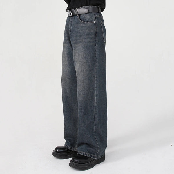 men baggy jeans korean fashion loose straight denim pants male blue casual jeans trousers stacked flare jeans