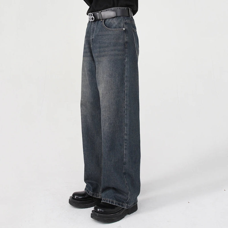 men baggy jeans korean fashion loose straight denim pants male blue casual jeans trousers stacked flare jeans