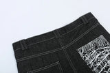 hip hop pockets embroidery letter print jeans shorts for men summer retro oversized wide leg denim knee lenght pants unique jeans style 3643