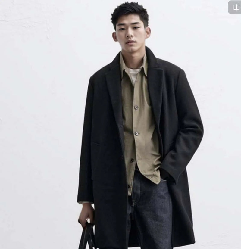 European and American men's medium and long 40% wool woolen gray suit collar woolen coat men
