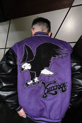 panel varsity outerwear, 2025 trend, for men, fall streetwear outfit, oversized style, layered fashion, modern aesthetic, graphic detail