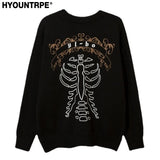 hip hop harajuku skeleton printed knitted sweater unisex pullover streetwear winter casual loose sweater warm jumpers knitwear - oversized streetwear hoodie, Y2K grunge street style, vintage look oversized hoodie