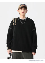 varsity graphic knit, unisex street look, trendy streetwear apparel for men and women