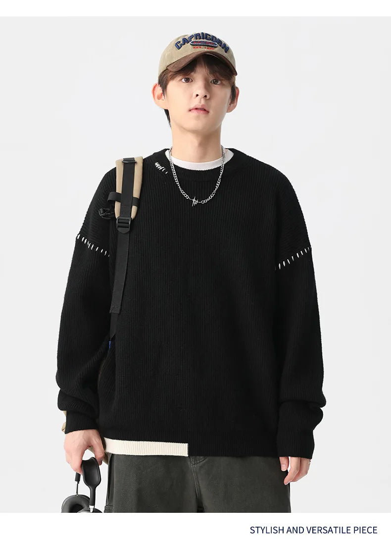 varsity graphic knit, unisex street look, trendy streetwear apparel for men and women