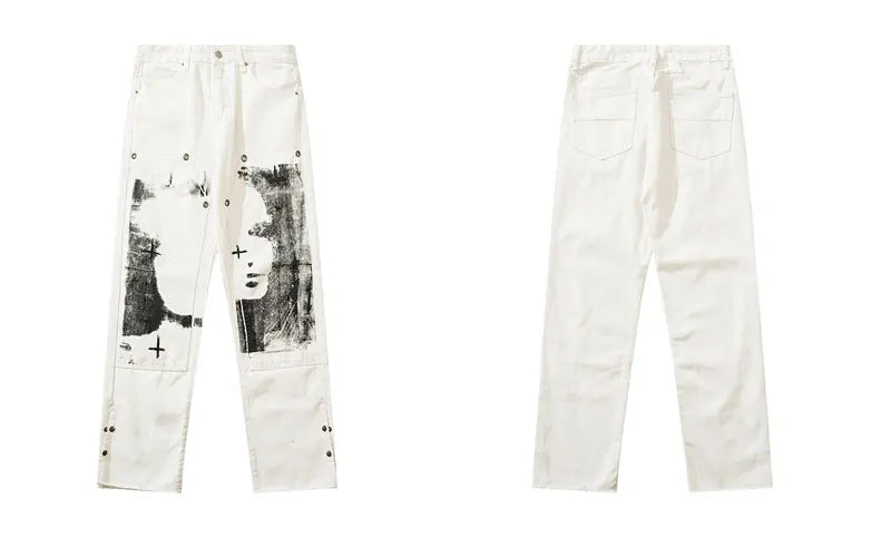 men punk denim pants y2k streetwear hip hop graffiti graphic print straight jeans pants fashion harajuku casual trousers grunge unique jeans style 3613