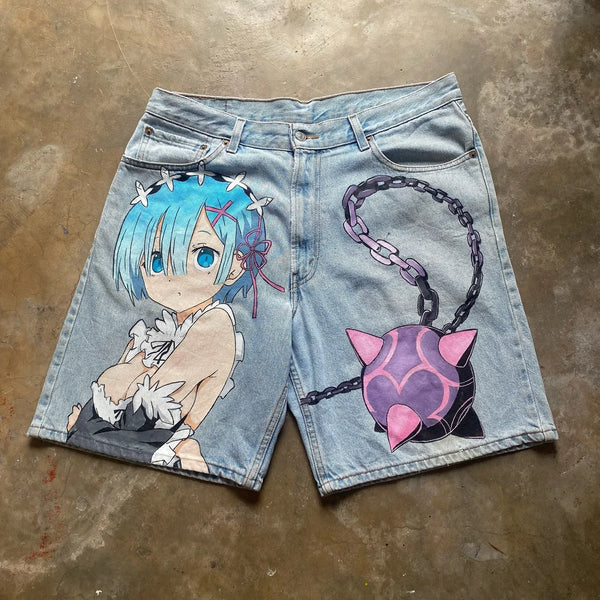 popular casual rem print sweatpants fashion y2k baggy jeans wide leg denim shorts pants harajuku streetwear trouser men clothing sporty tapered joggers
