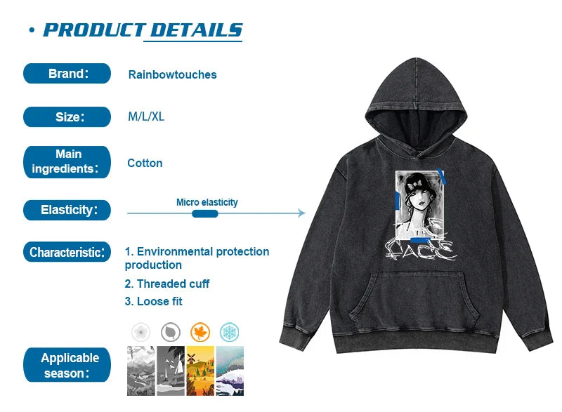 rainbowtouches cotton hoodies men high street graphic skull print anime hoodie oversized hip hop trend coat unisex essentials Y2K vintage urban hoodie, high quality cotton pullover, oversized graphic print design