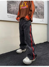 2023 cool design side zipper oversize hip hop men wide jeans pants y2k clothes straight loose punk denim trousers pantalon homme unique jeans style 1785
