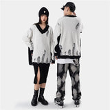 hip hop streetwear knitted sweater sweater 2022 mens harajuku ripped holes new casual v neck tops cotton loose pullover sweaters - 2025 streetwear drop, bold artwork streetwear hoodie, unisex casual winter pullover