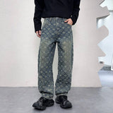 men jacquard loose casual hip hop vibe splice pocket denim baggy jeans pants man streetwear ripped jeans trousers boyfriend unique jeans style 3146