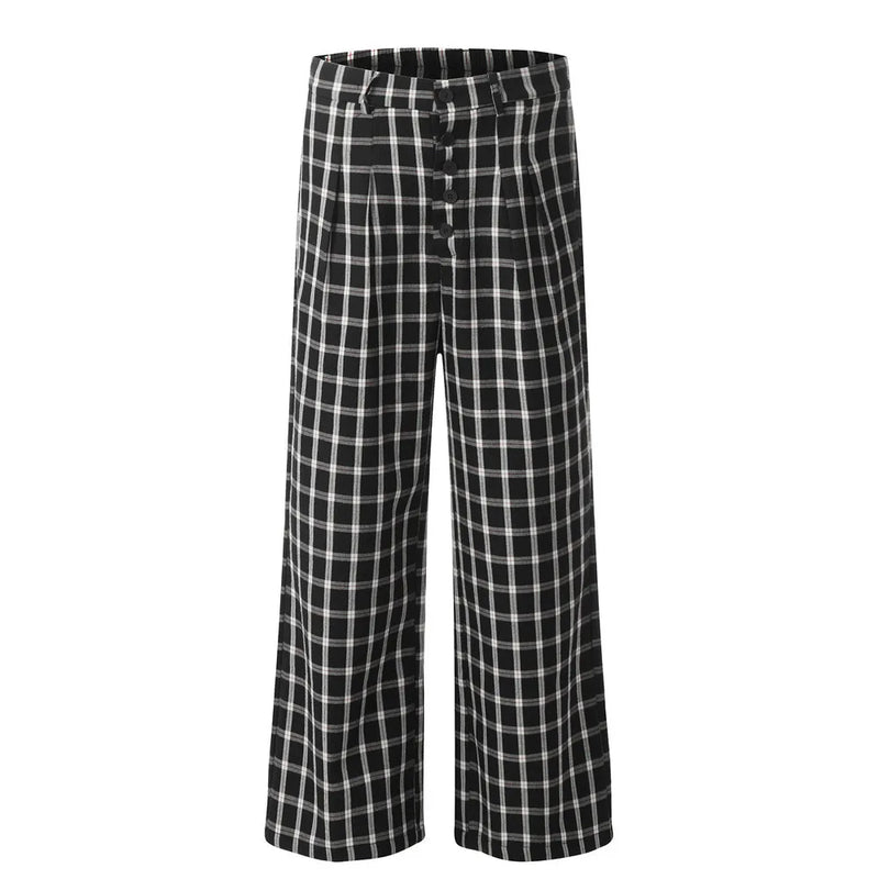 men women american streetwear fashion loose plaid wide leg straight pant boyfriend button down sports casual pants trousers unique default style 1425