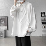 Shirts for men spring and autumn style national fashion design loose and versatile large size outer wear lapel long sleeved tops