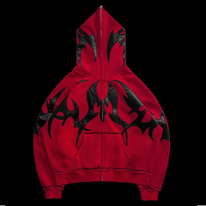 Trendy American Ins Street Goth Thorn Print Sweatshirt Winter Men's Niche Y2K Retro Personality Hip-hop Zipper Sweatshirt Top