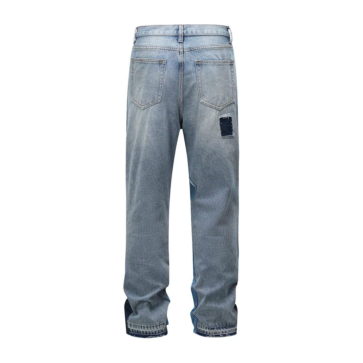 2024 european and american patchwork washed wide denim jeans y2k street wear splicing patches damaged flare pants jeans for men stacked flare jeans
