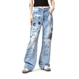 men baggy ripped jeans graffiti printed straight denim pants distressed jeans male streetwear hip hop jeans trousers y2k vintage washed jeans