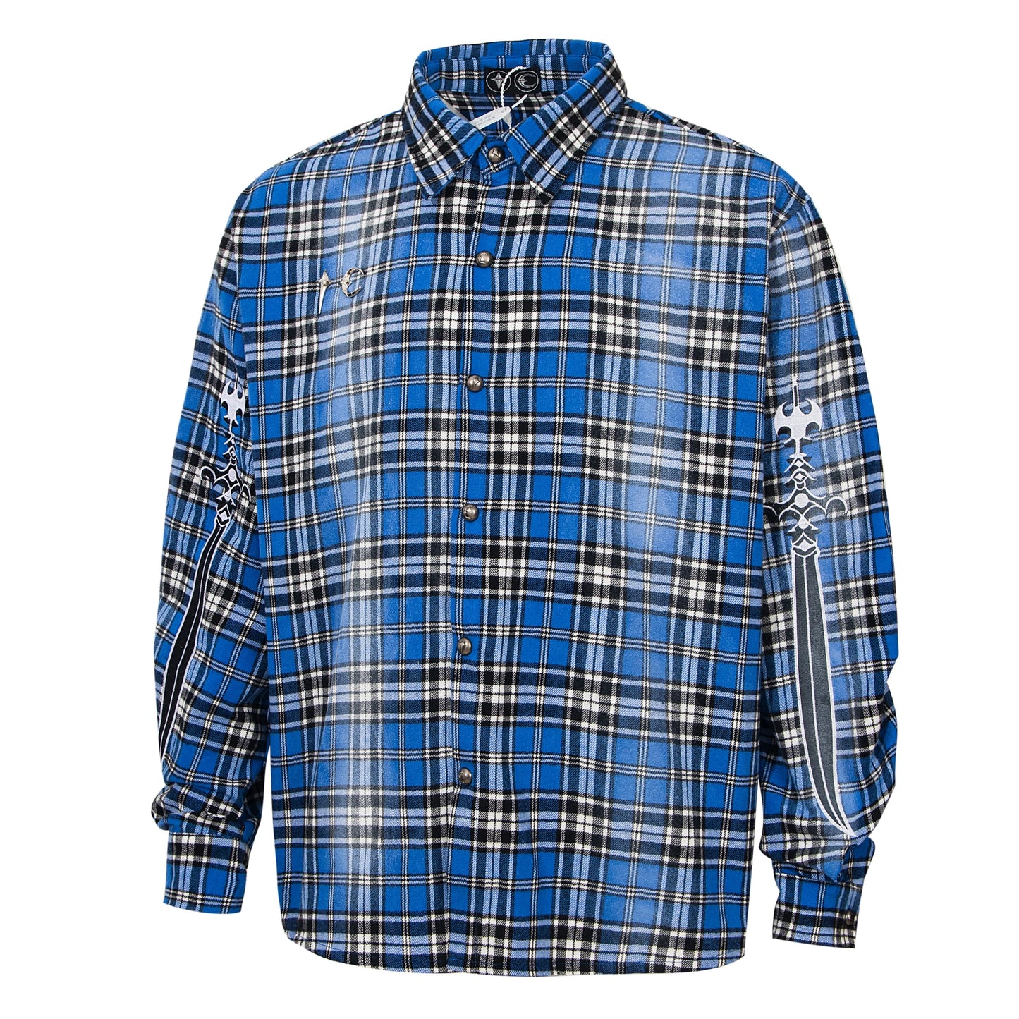 24SS New THUG CLUB Trendy Sword Print High-Street Cotton Vintage Plaid Shirt