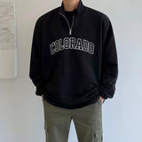 Autumn And Winter Half Turtleneck Half Zipper Sweatshirt Men Letter Pr