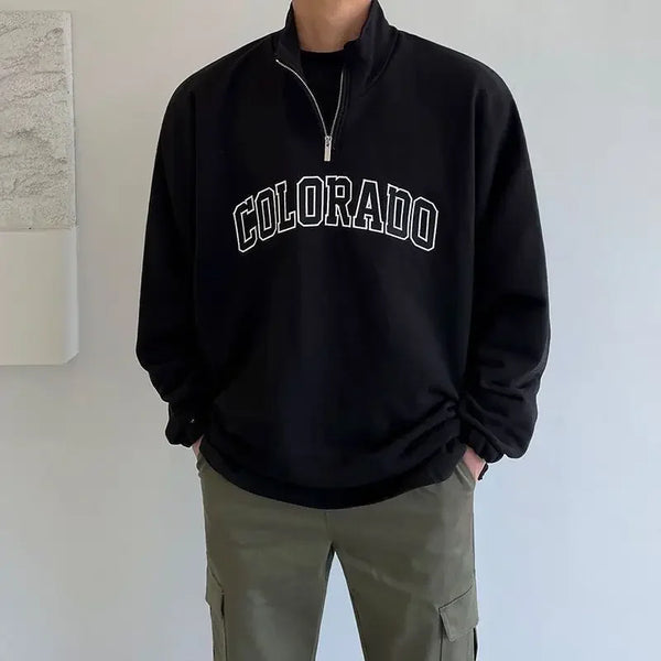 Autumn And Winter Half Turtleneck Half Zipper Sweatshirt Men Letter Pr