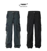 american spring and autumn street trendy personalized work clothes jeans for couples loose retro straight leg casual pants y2k unique jeans style 4984