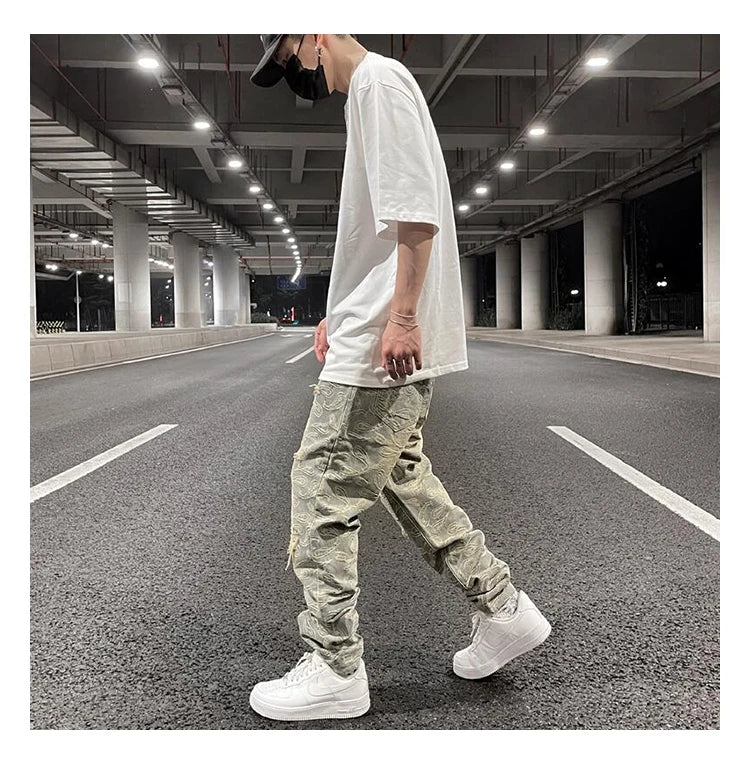 fashion paisy denim jeans mens destoryed holes zipper jeans pants hip hop streetwear new summer casual joggers loose jeans pants unique joggers style 2233