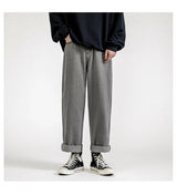 korean fashion mens baggy jeans classic all match solid color straight leg denim wide leg pants male light blue grey black unique jeans style 1147