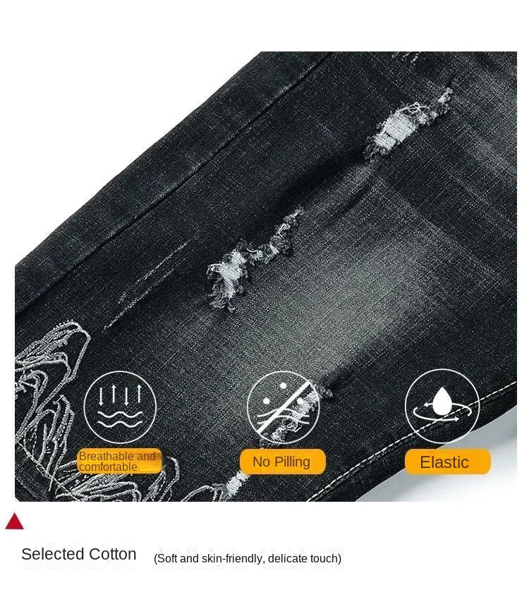 Summer Embroidered Eagle Denim Shorts Men's Summer Thin Fit Good Quality Ripped
