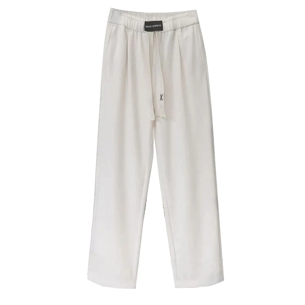 2024 spring and summer mens trousers loose casual fashionable trendy street solid color comfortable drawstring straight pants unique default style 3461