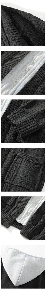 unisex urban high quality men-hooded-knitted-cardigan-sweater-coat-autumn-winter-fake-two-piece-hooded-drawstring-jacket-unisex-streetwear wear premium hip design casual style everyday material print fashion image essential hop - fit oversized graphic streetwear 621e06 style streetwear design ID 2ecaf