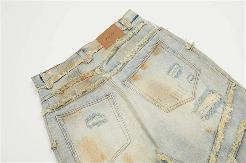 mens fashion ripped jeans blue straight baggy jeans trousers luxury loose casual distressed denim pants male unique jeans style 6061