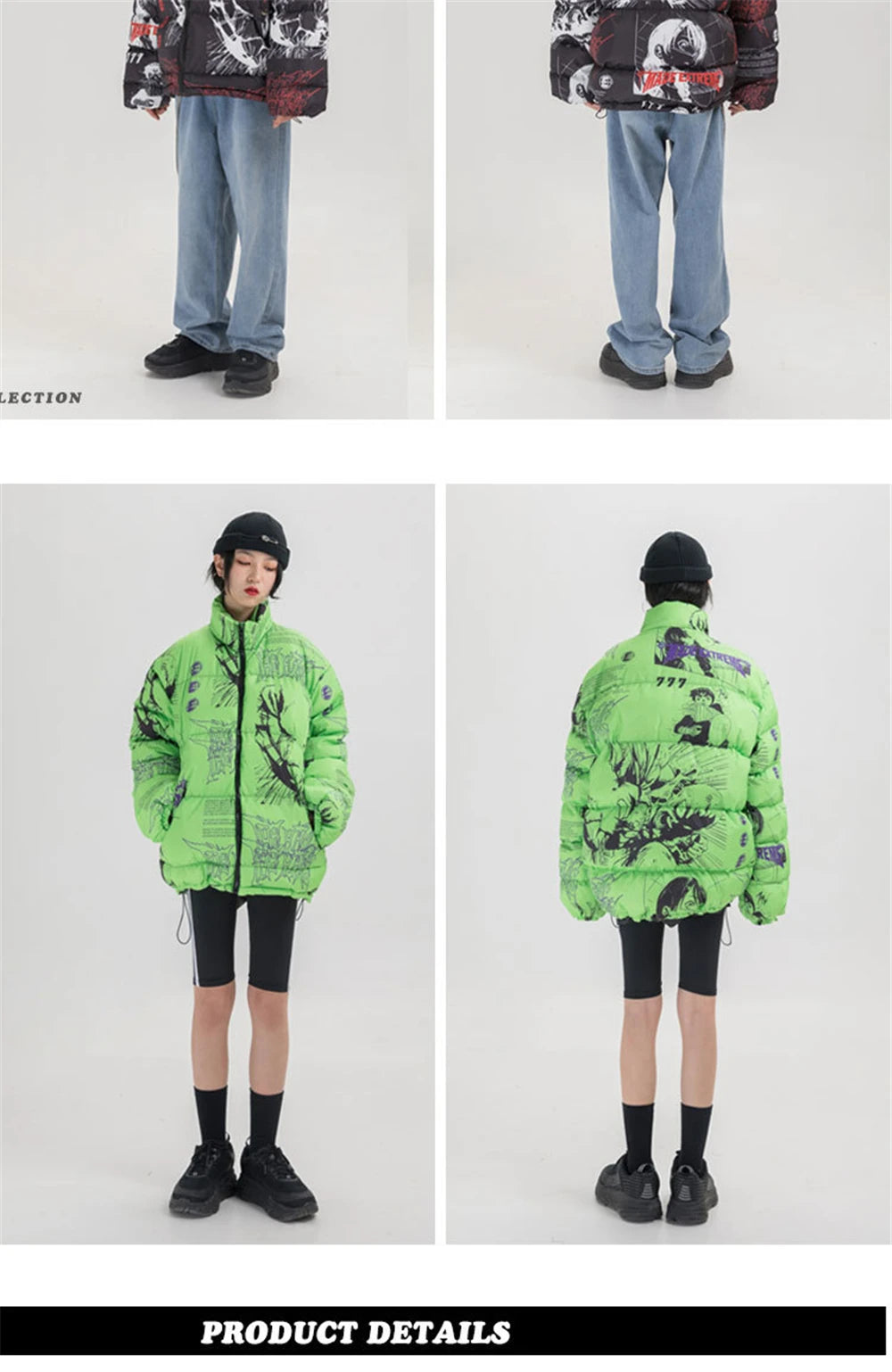 2023 Hip Hop Jacket Parka Men Anime Cartoon Graphic Padded Jacket Coat Warm Winter Streetwear Harajuku Puffer Jackets