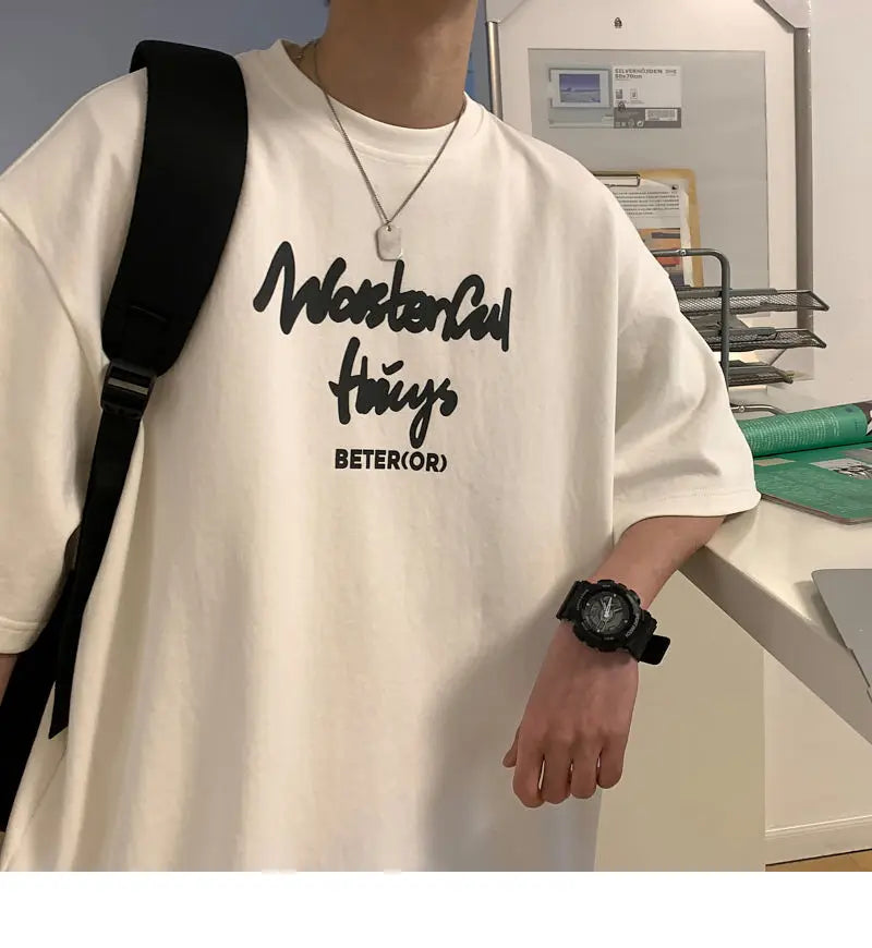 Korean style new Hong Kong style trendy letter printed short-sleeved trend loose and versatile casual couple half-sleeved top