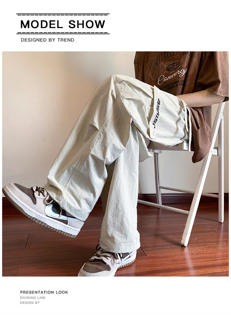 american retro straight leg cargo pants mens baggy casual outdoor gym trousers autumn thin tactical quick dry pantalones hombre unique cargo style 3422