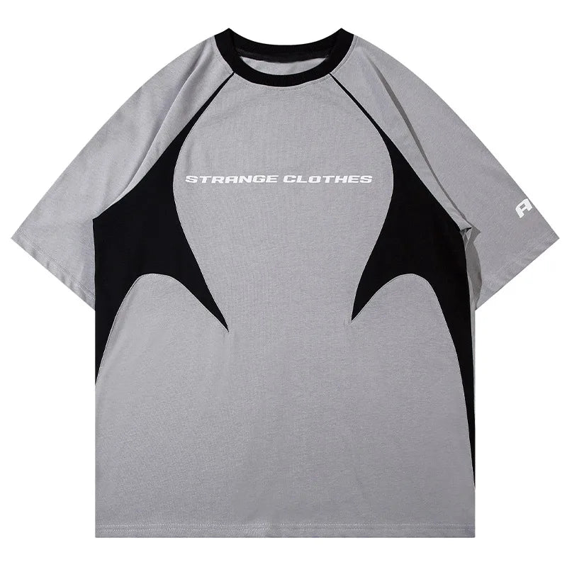 Vaporwave Graphic tee – Men Harajuku High Street T Shirt Patchwork Contrasted Raglan