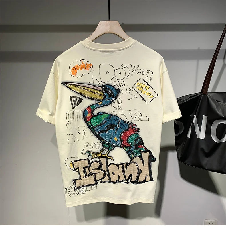 Harajuku Aesthetic piece – Summer Graffiti Short Sleeve T Shirt Mens High Street Loose