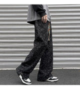 korean style waffle tie dye casual pants high street vibe pants men trendy brand colorful drawstring side slit straight trousers unique default style 2112